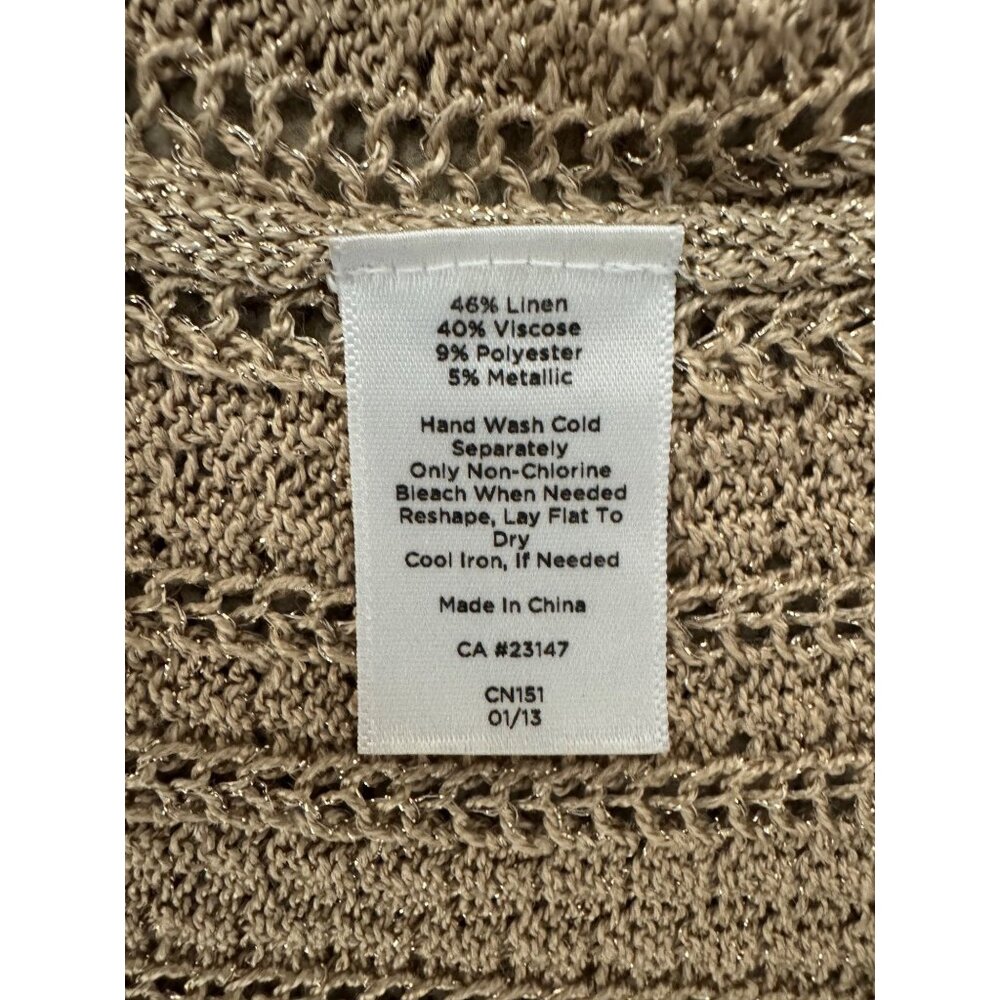 Talbots Gold Metallic Tunic Sweater Knit Linen-Blend Size M Dressy 3/4 Sleeves - Picture 8 of 8